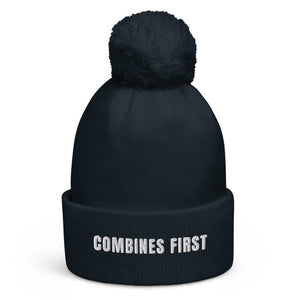 The Tractor Mugs Store French Navy Combines First | Pom-Pom Beanie Quality Farmers Merch
