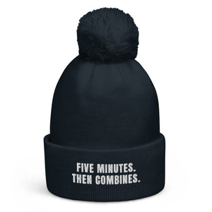 The Tractor Mugs Store French Navy Five Minutes. Then Combines. | Pom-Pom Beanie Quality Farmers Merch