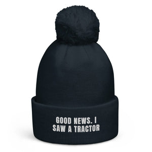 The Tractor Mugs Store French Navy Good News. I Saw A Tractor | Pom-Pom Beanie Quality Farmers Merch