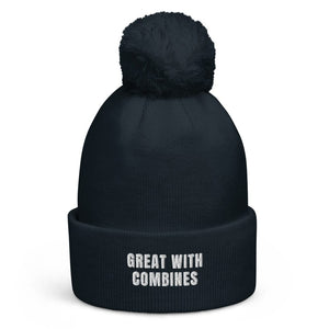 The Tractor Mugs Store French Navy Great with Combines | Pom-Pom Beanie Quality Farmers Merch