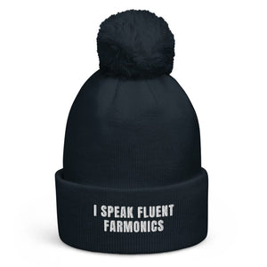 The Tractor Mugs Store French Navy I Speak Fluent Farmonics | Pom-Pom Beanie Quality Farmers Merch