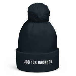 The Tractor Mugs Store French Navy JCB 1CX Backhoe | Pom-Pom Beanie Quality Farmers Merch