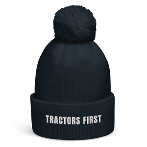 The Tractor Mugs Store French Navy Tractors First | Pom-Pom Beanie Quality Farmers Merch