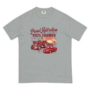 The Tractor Mugs Store Granite Massey Ferguson 135 PROUD AUSTRALIAN 100% FARMER Two Tone | Unisex Premium T-shirt Quality Farmers Merch