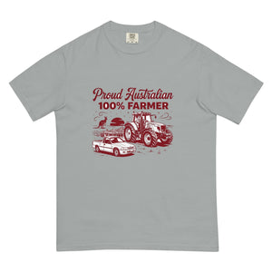The Tractor Mugs Store Granite Massey Ferguson 6480 PROUD AUSTRALIAN 100% FARMER Two Tone | Unisex Premium T-shirt Quality Farmers Merch