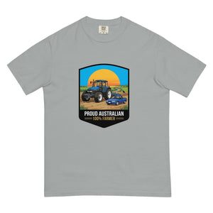 The Tractor Mugs Store Granite New Holland TM 135 PROUD AUSTRALIAN 100% FARMER Bright | Unisex Premium T-shirt Quality Farmers Merch