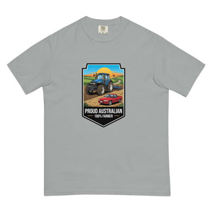 The Tractor Mugs Store Granite New Holland TM 155 PROUD AUSTRALIAN 100% FARMER Bright | Unisex Premium T-shirt Quality Farmers Merch