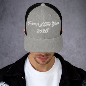 The Tractor Mugs Store Heather/ Black Farmer of The Year 2026 | Retro 70's Trucker Cap Quality Farmers Merch