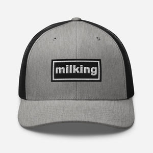 The Tractor Mugs Store Heather/ Black Oasis Style Retro Milking | Trucker Cap Quality Farmers Merch