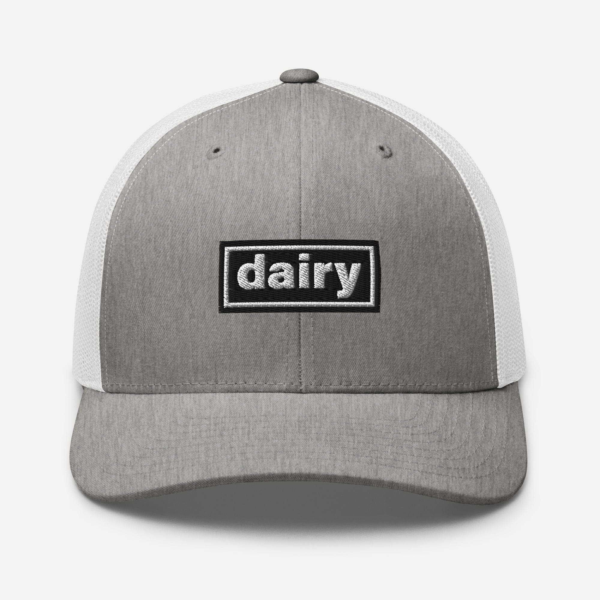 The Tractor Mugs Store Heather Grey/White Oasis Style Retro Dairy | Trucker Cap Quality Farmers Merch