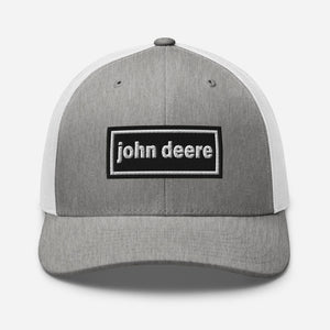 The Tractor Mugs Store Heather Grey/White Oasis Style Retro John Deere | Trucker Cap Quality Farmers Merch