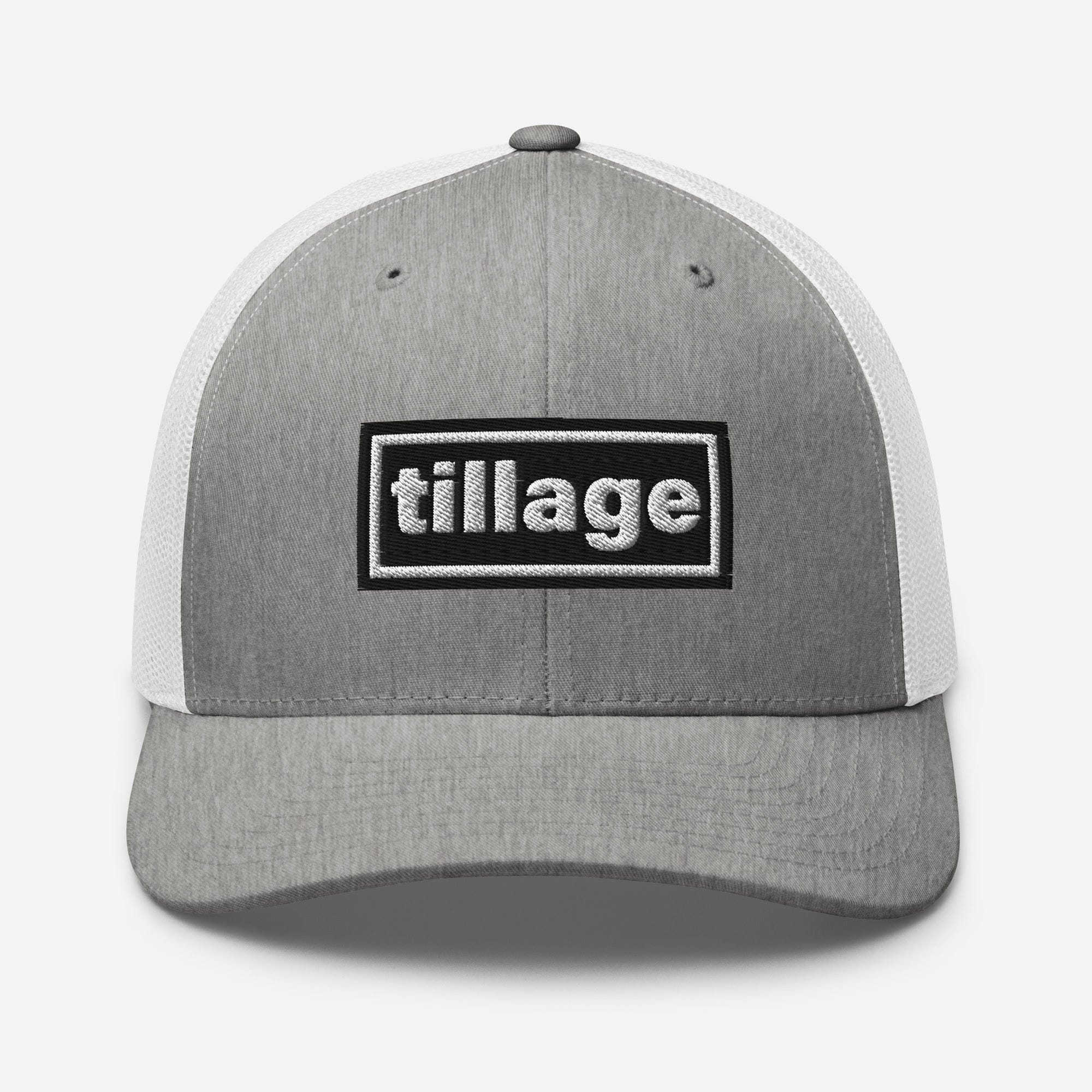 The Tractor Mugs Store Heather Grey/White Oasis Style Retro Tillage | Trucker Cap Quality Farmers Merch
