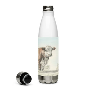 The Tractor Mugs Store Hereford Cow Pencil Sketch | Stainless Steel Water Bottle Quality Farmers Merch