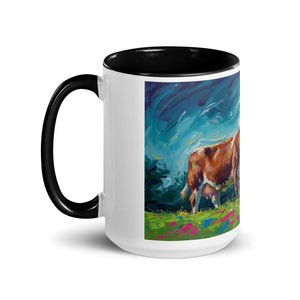 The Tractor Mugs Store Hereford Cow Splash Art | Mug with Color Inside Quality Farmers Merch