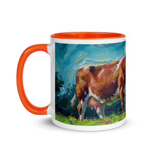 The Tractor Mugs Store Hereford Cow Splash Art | Mug with Color Inside Quality Farmers Merch