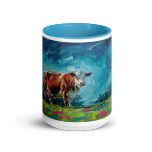 The Tractor Mugs Store Hereford Cow Splash Art | Mug with Color Inside Quality Farmers Merch