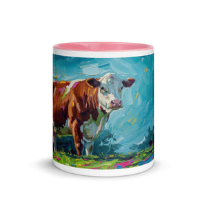 The Tractor Mugs Store Hereford Cow Splash Art | Mug with Color Inside Quality Farmers Merch