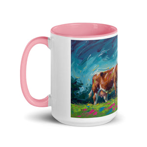 The Tractor Mugs Store Hereford Cow Splash Art | Mug with Color Inside Quality Farmers Merch