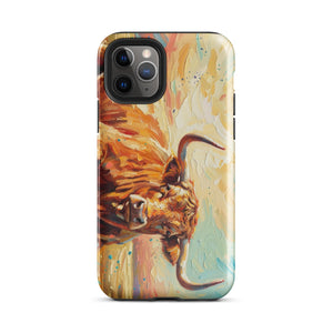 The Tractor Mugs Store iPhone 11 Pro English Longhorn Cow Splash Art | Tough Case for iPhone® Quality Farmers Merch