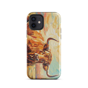 The Tractor Mugs Store iPhone 12 English Longhorn Cow Splash Art | Tough Case for iPhone® Quality Farmers Merch
