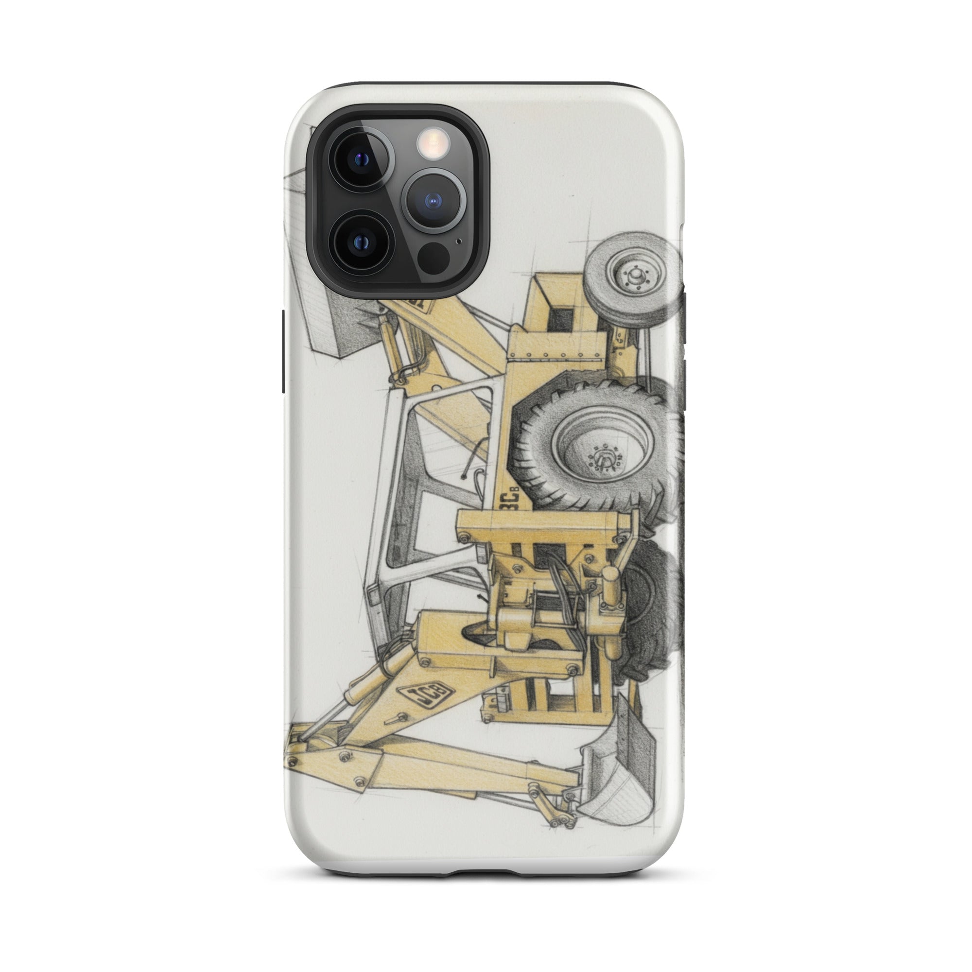 The Tractor Mugs Store iPhone 12 Pro Max JCB 3C II Pencil Sketch | Tough Case for iPhone® Quality Farmers Merch
