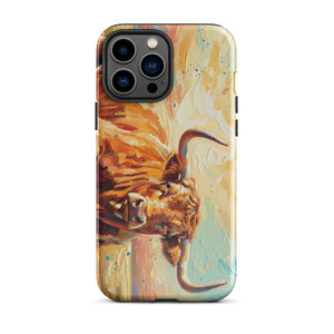 The Tractor Mugs Store iPhone 13 Pro Max English Longhorn Cow Splash Art | Tough Case for iPhone® Quality Farmers Merch