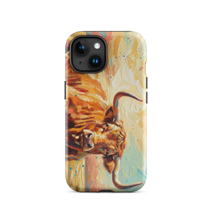 The Tractor Mugs Store iPhone 15 English Longhorn Cow Splash Art | Tough Case for iPhone® Quality Farmers Merch