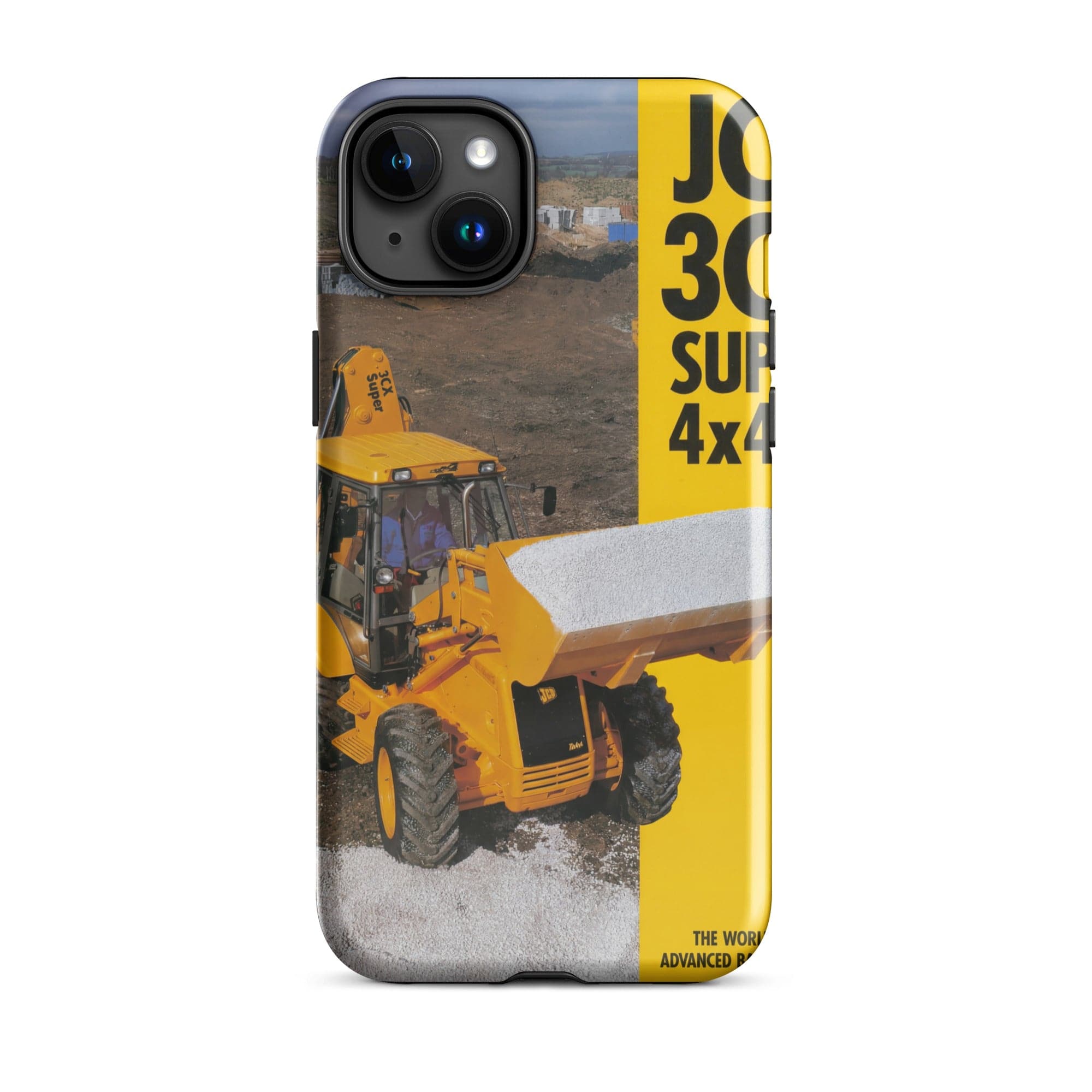 The Tractor Mugs Store iPhone 15 Plus JCB 3CX 4x4x4 Brochure | Tough Case for iPhone® Quality Farmers Merch
