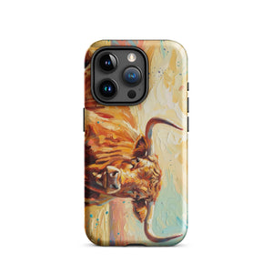 The Tractor Mugs Store iPhone 15 Pro English Longhorn Cow Splash Art | Tough Case for iPhone® Quality Farmers Merch