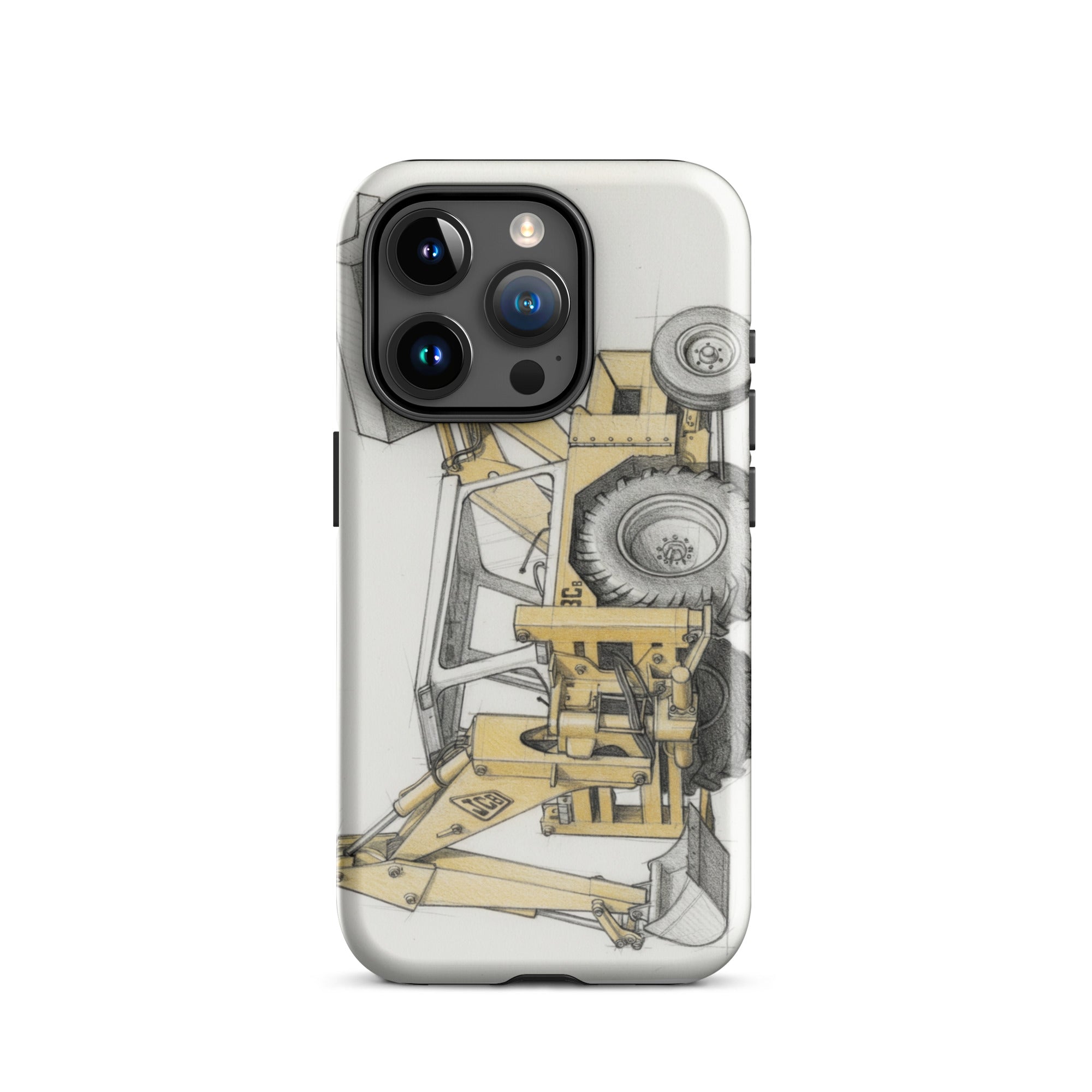 The Tractor Mugs Store iPhone 15 Pro JCB 3C II Pencil Sketch | Tough Case for iPhone® Quality Farmers Merch