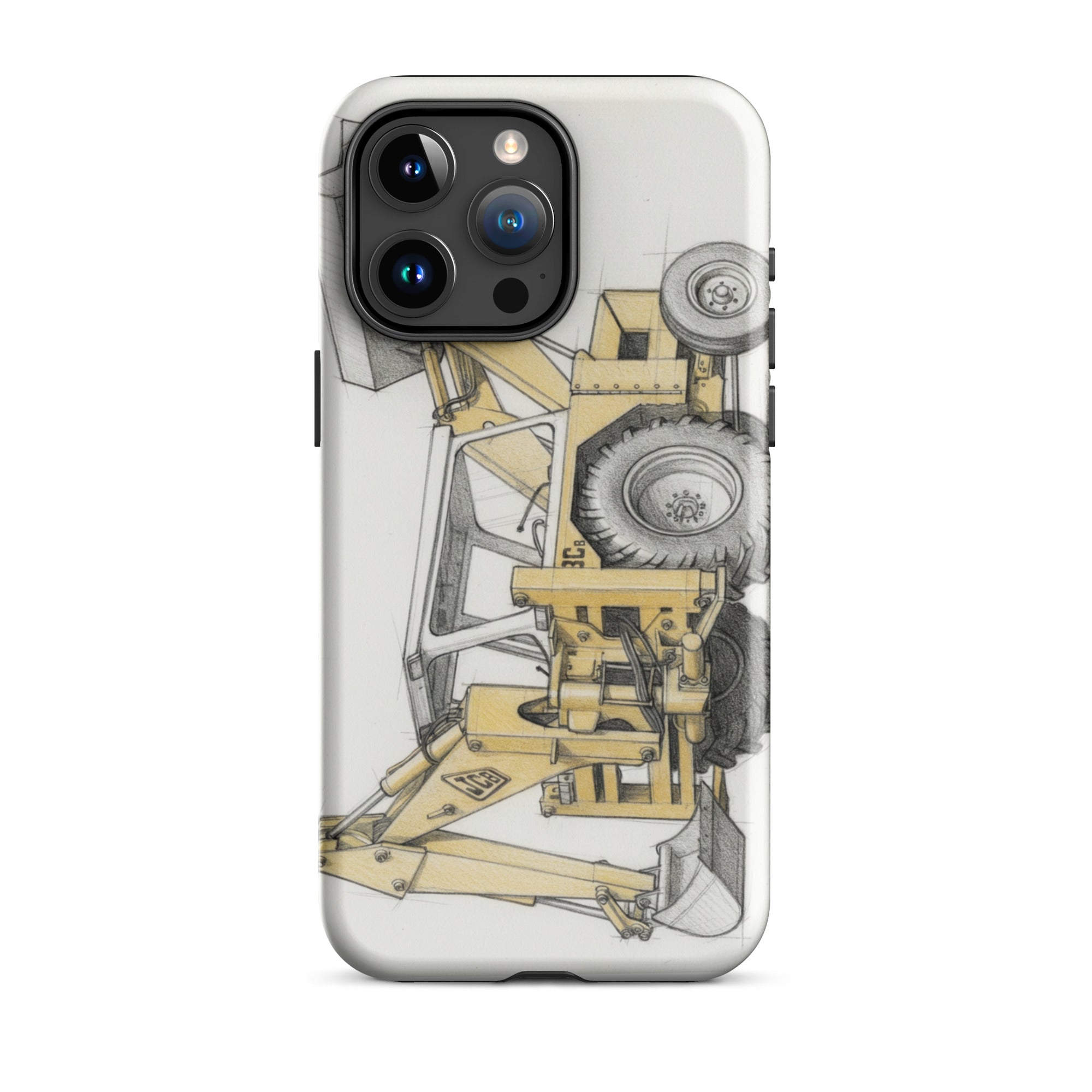 The Tractor Mugs Store iPhone 15 Pro Max JCB 3C II Pencil Sketch | Tough Case for iPhone® Quality Farmers Merch