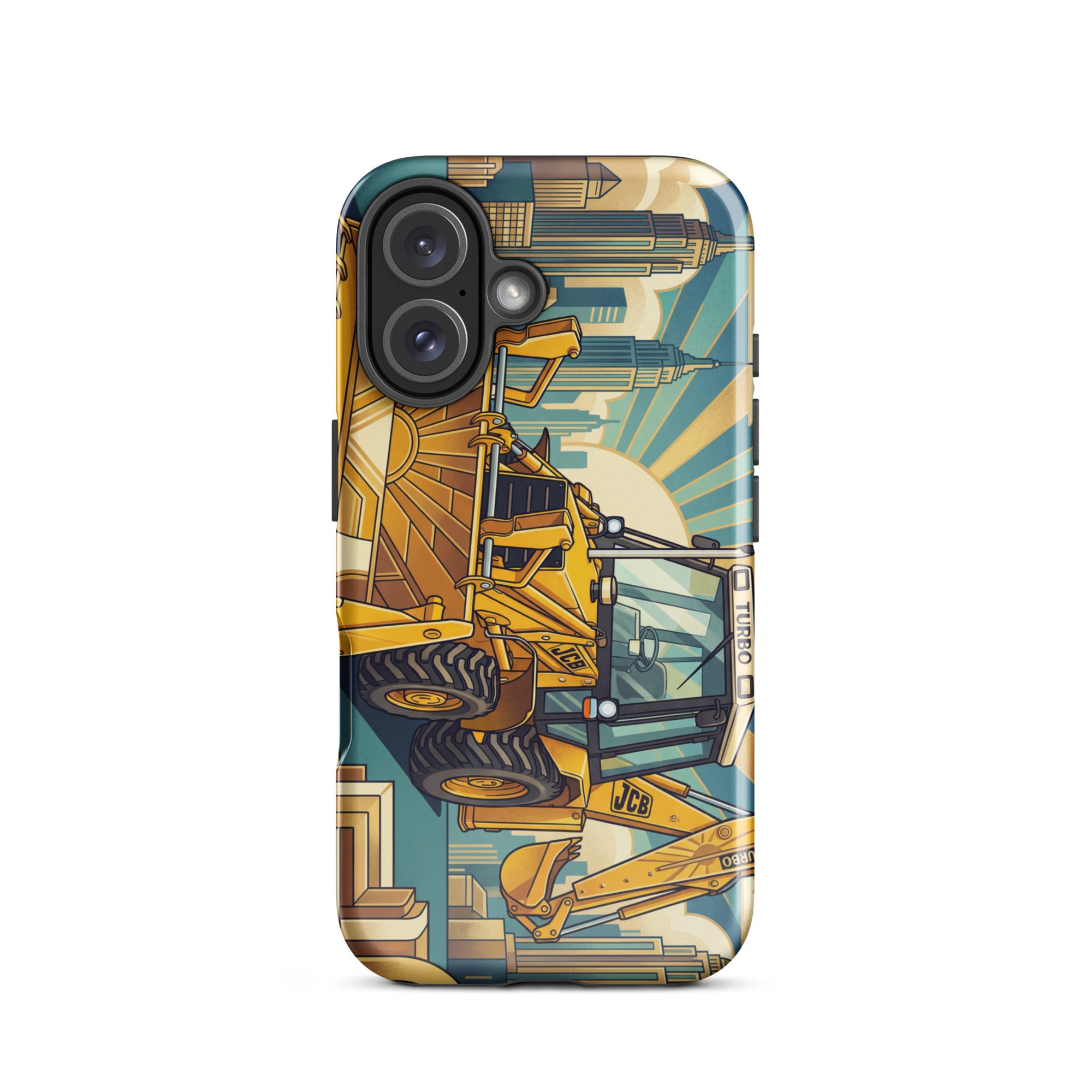 The Tractor Mugs Store iPhone 16 JCB 3CX TURBO | Art Deco Tough Case for iPhone® Quality Farmers Merch