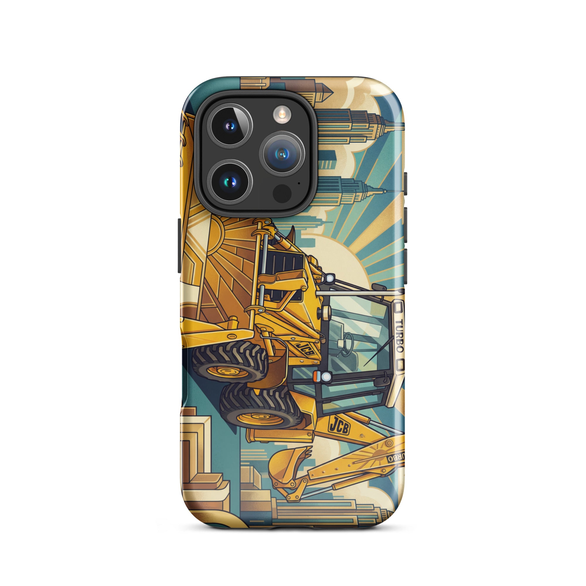 The Tractor Mugs Store iPhone 16 Pro JCB 3CX TURBO | Art Deco Tough Case for iPhone® Quality Farmers Merch