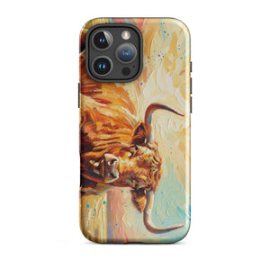 The Tractor Mugs Store iPhone 16 Pro Max English Longhorn Cow Splash Art | Tough Case for iPhone® Quality Farmers Merch