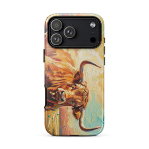 The Tractor Mugs Store iPhone 17 Pro Max English Longhorn Cow Splash Art | Tough Case for iPhone® Quality Farmers Merch