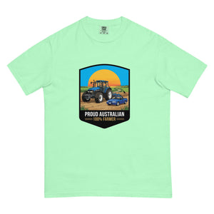 The Tractor Mugs Store Island Reef New Holland TM 135 PROUD AUSTRALIAN 100% FARMER Bright | Unisex Premium T-shirt Quality Farmers Merch