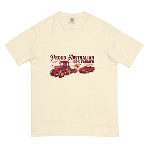 The Tractor Mugs Store Ivory John Deere 3350 4WD PROUD AUSTRALIAN 100% FARMER Two Tone | Unisex Premium T-shirt Quality Farmers Merch