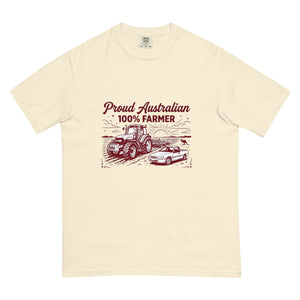 The Tractor Mugs Store Ivory New Holland TM 155 PROUD AUSTRALIAN 100% FARMER Two Tone | Unisex Premium T-shirt Quality Farmers Merch