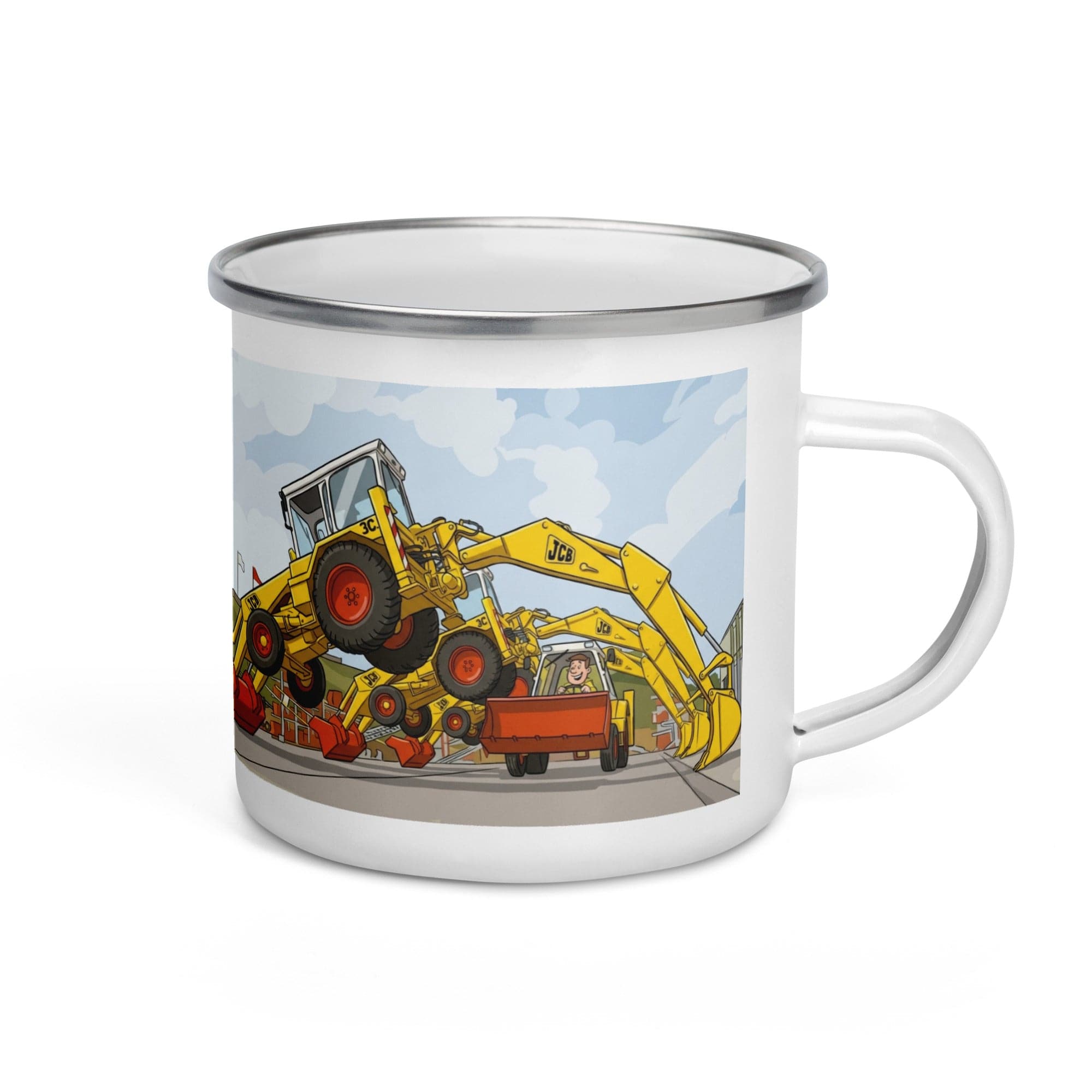 The Tractor Mugs Store JCB 1970's Dancing Diggers | Enamel Mug Quality Farmers Merch