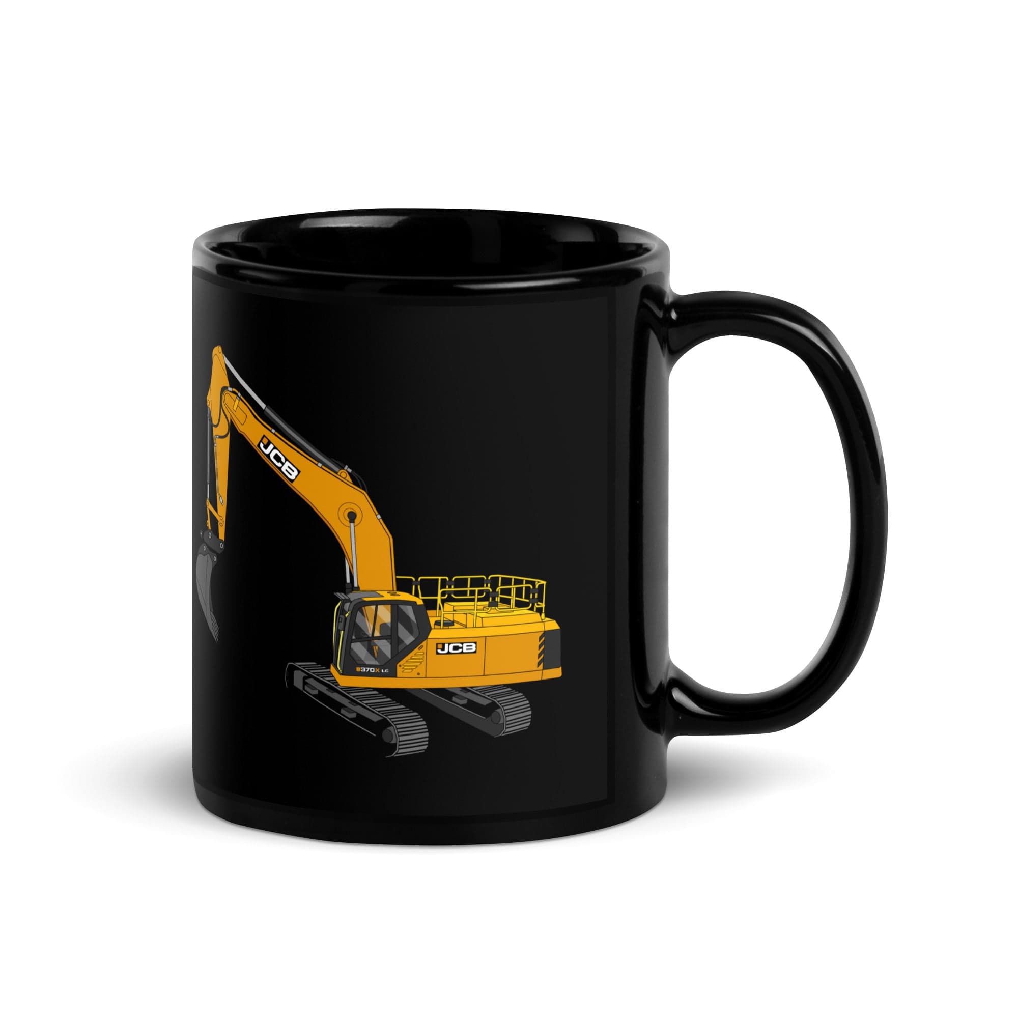 The Tractor Mugs Store JCB 370 LC | Black Glossy Mug Quality Farmers Merch