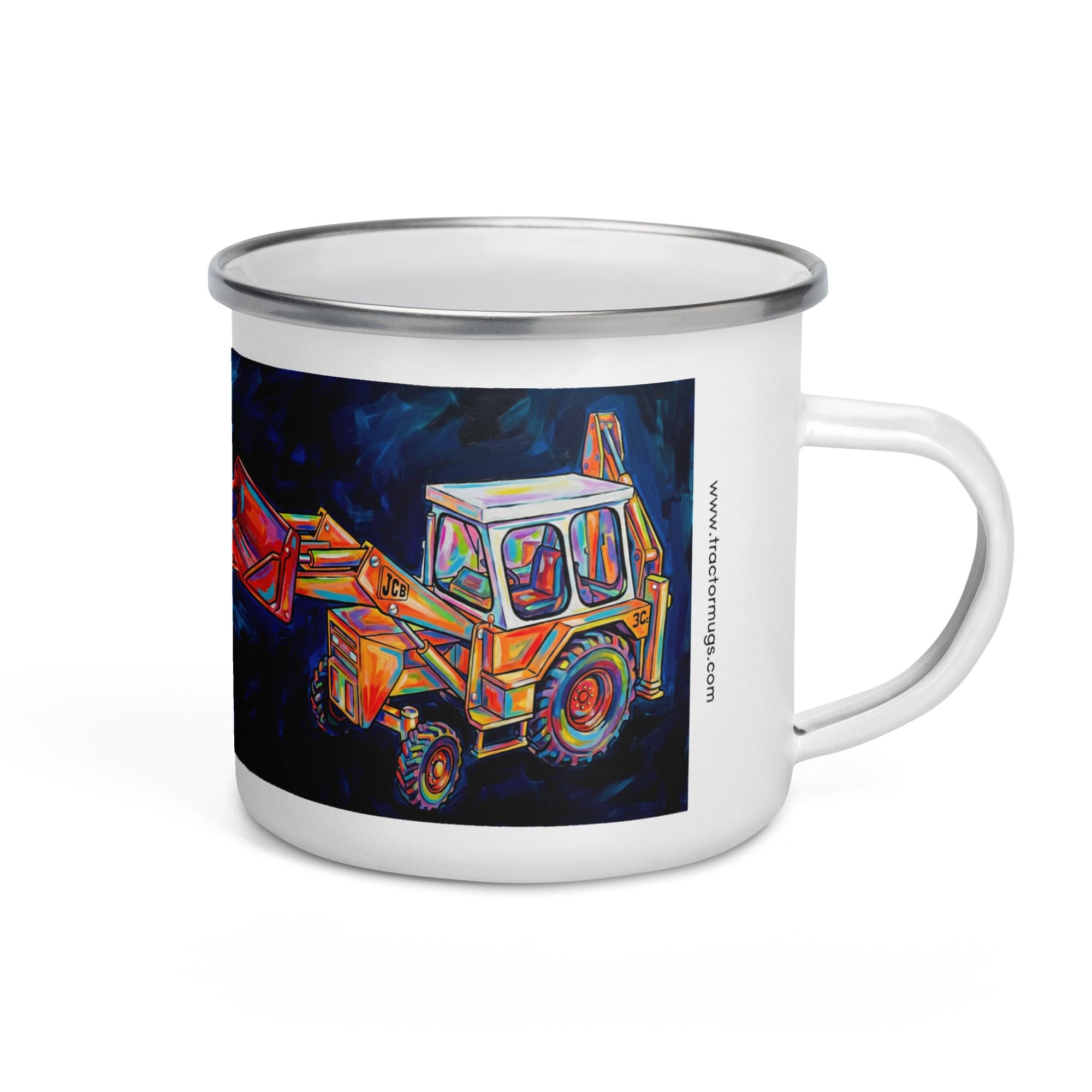 The Tractor Mugs Store JCB 3C II | Splash Art Enamel Mug Quality Farmers Merch