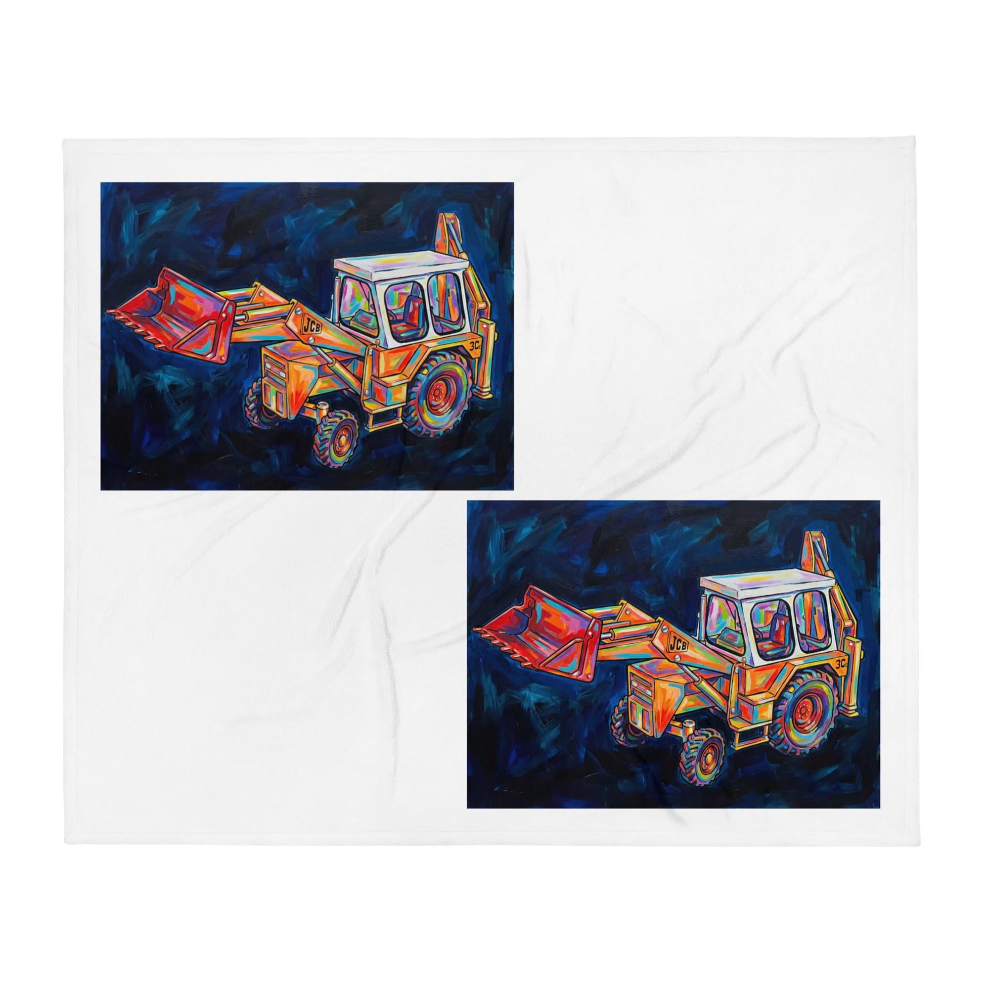 The Tractor Mugs Store JCB 3C II | Splash Art | Throw Blanket Quality Farmers Merch