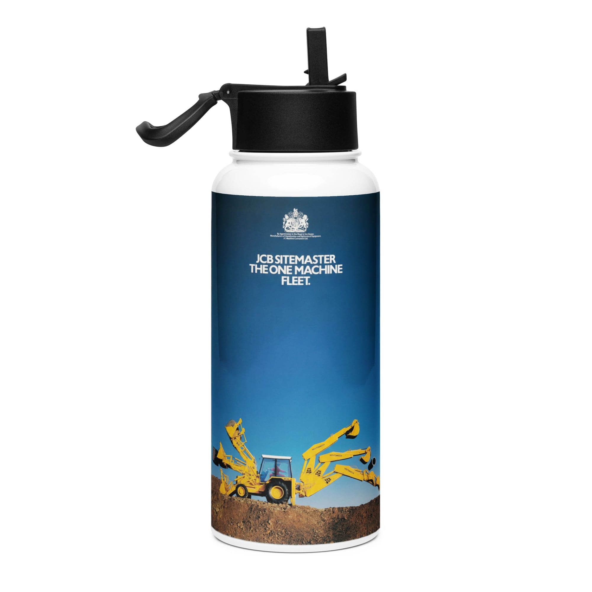 The Tractor Mugs Store JCB 3CX Sitemaster Advert (1988) | Stainless steel water bottle with a straw lid Quality Farmers Merch