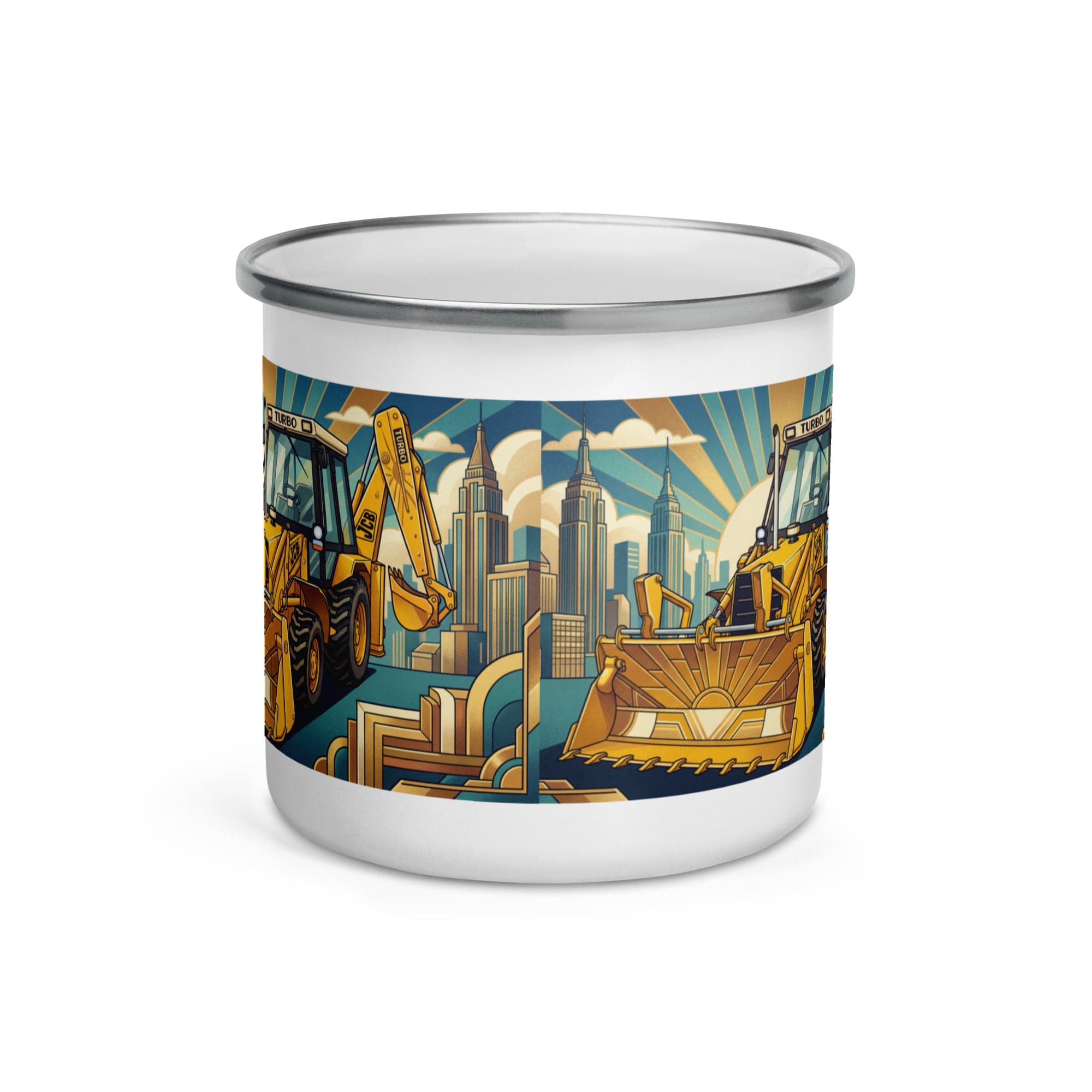 The Tractor Mugs Store JCB 3CX TURBO | Art Deco Enamel Mug Quality Farmers Merch