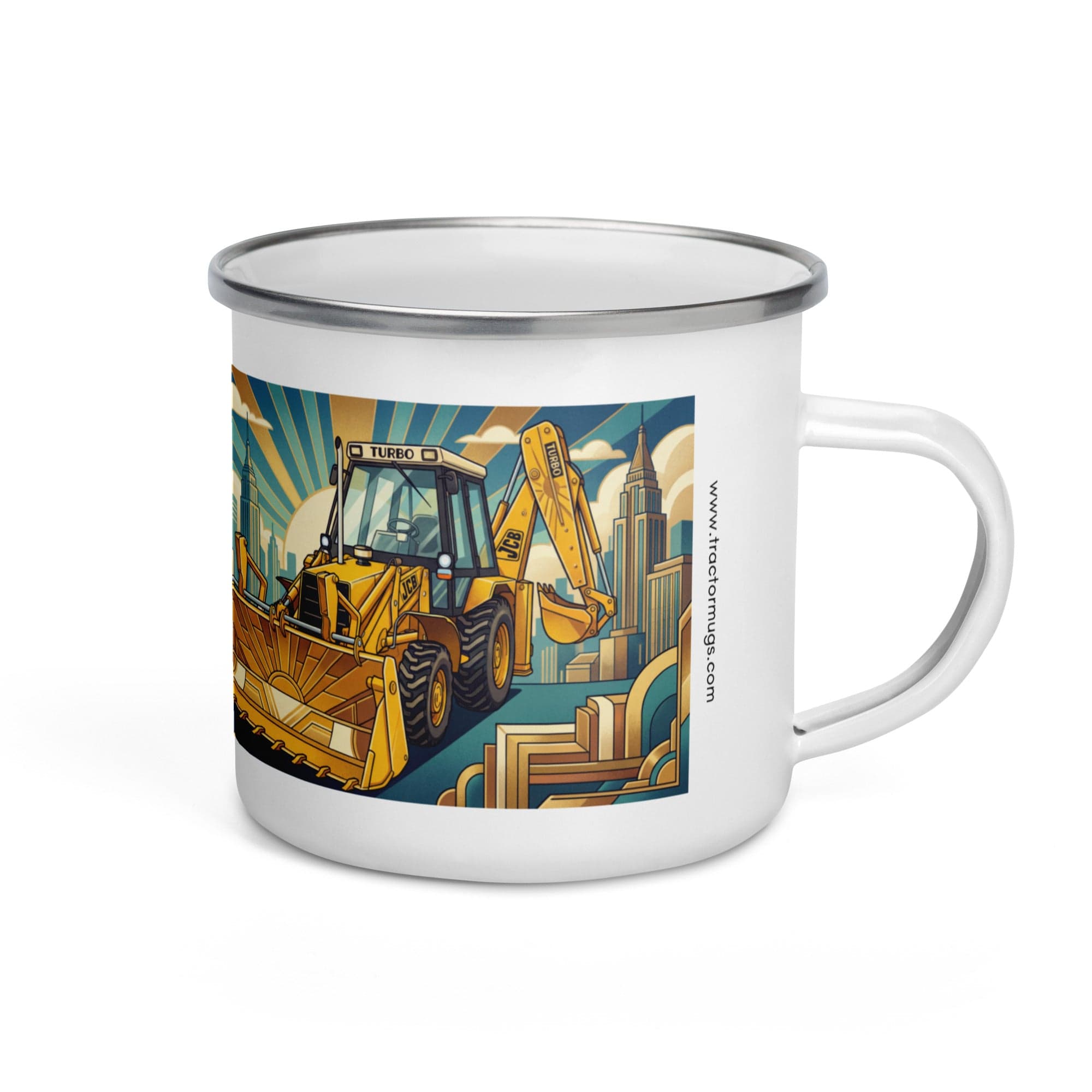 The Tractor Mugs Store JCB 3CX TURBO | Art Deco Enamel Mug Quality Farmers Merch