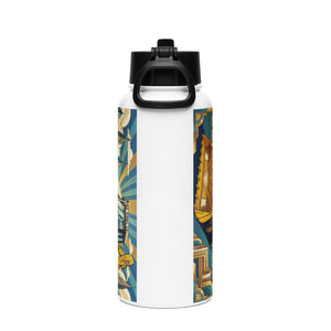 The Tractor Mugs Store JCB 3CX TURBO | Art Deco Stainless steel water bottle with a straw lid Quality Farmers Merch