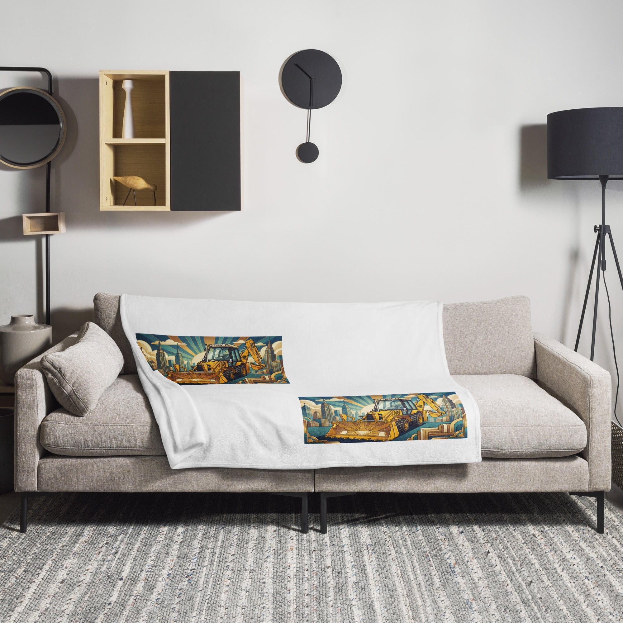 The Tractor Mugs Store JCB 3CX TURBO | Art Deco Throw Blanket Quality Farmers Merch