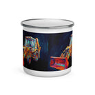The Tractor Mugs Store JCB 3CX White Cabin | Splash Art Enamel Mug Quality Farmers Merch