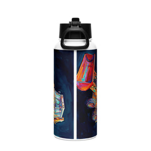The Tractor Mugs Store JCB 3CX White Cabin | Splash Art Stainless steel water bottle with a straw lid Quality Farmers Merch