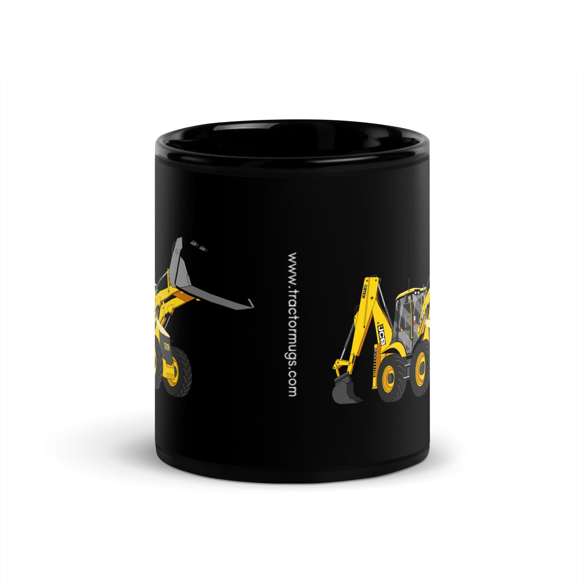 The Tractor Mugs Store JCB 5CX Backhoe | Black Glossy Mug Quality Farmers Merch